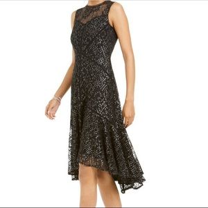 Taylor black and silver lace, high-low dress